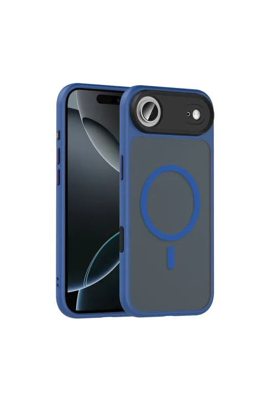 Techaks T38689-TCHS Iphone 17 Air Kılıf Mat Arka Yüzey Wireless Şarj Özellikli Zore Flet M-Safe Kapak - Lacivert