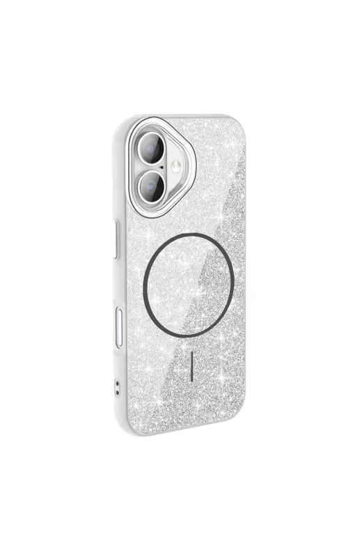 Techaks T39585-TCHS Iphone 17 Kılıf M-Safe Şarj Özellikli Parlayan Simli Tchs Okso Kapak - Siyah
