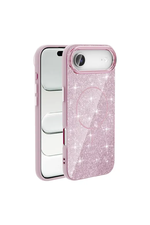 Techaks T39586-TCHS Iphone 17 Air Kılıf M-Safe Şarj Özellikli Parlayan Simli Tchs Okso Kapak - Derin Mor