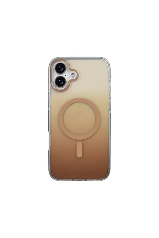 Techaks T39661-TCHS Iphone 16 Plus Kılıf M-Safe Şarj Özellikli Transparan Renk Geçişli Tchs Toros Kapak - Gold