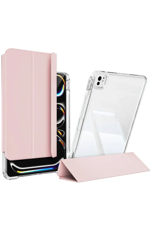 Techaks T40019-TCHS Ipad Pro 13 2025 M5 Kılıf Magnetik Ayrılabilen Airbagli Zore Sliding Tablet Kılıfı - Pembe A