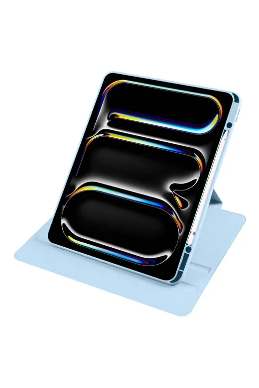 Techaks T40023-TCHS Ipad Pro 13 2025 M5 Kılıf Zore Termik Kalem Bölmeli Dönebilen Standlı Kılıf - Mavi