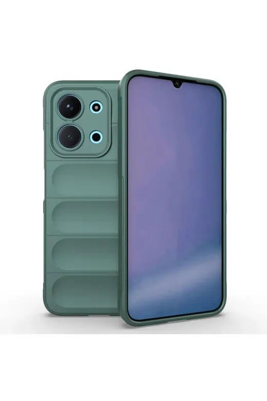 Techaks T40179-TCHS Redmi 15C 4G Kılıf Esnek Tpu Oyuklu Arka Yüzey Tasarımlı Tchs Etnik Silikon Kapak - Koyu Yeşil