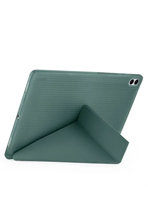 Techaks T40396-TCHS Galaxy Tab S11 Ultra Kılıf Tchs Tri Folding Kalem Bölmeli Standlı Kılıf - Koyu Yeşil