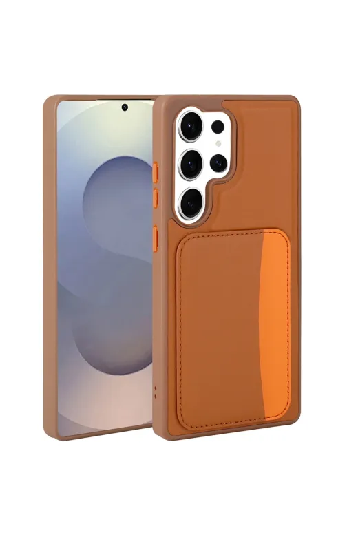Techaks T40470-TCHS Galaxy S25 Ultra Kılıf Kartlıklı Tchs X-Kart Silikon Kapak - Kahverengi