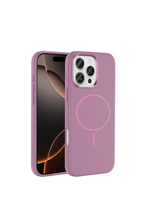 Techaks T40644-TCHS Iphone 16 Pro Kılıf M-Safe Şarj Özellikli Metal Kamera Çerçeveli Tchs Edi Silikon Kapak - Lila