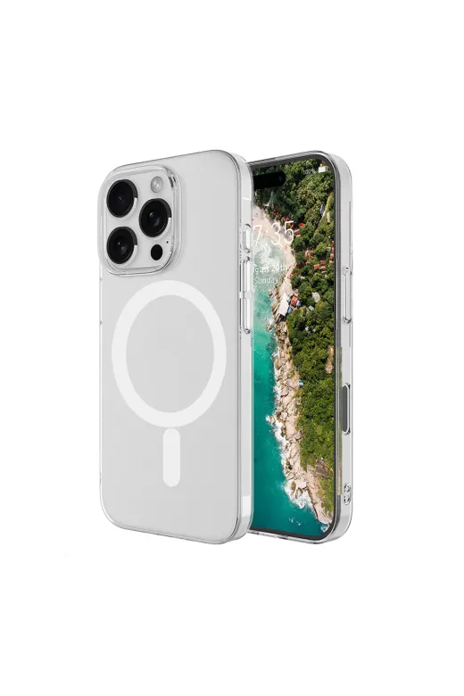 Techaks T40686-TCHS Iphone 16 Pro Kamera Korumalı M-Safe Şarj Özellikli Şeffaf Tchs London Silikon Kapak - Şeffaf