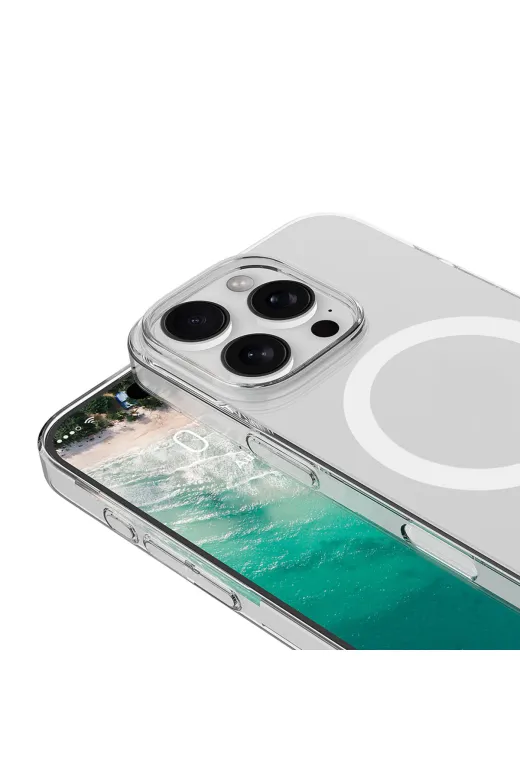 Techaks T40686-TCHS Iphone 16 Pro Kamera Korumalı M-Safe Şarj Özellikli Şeffaf Tchs London Silikon Kapak - Şeffaf