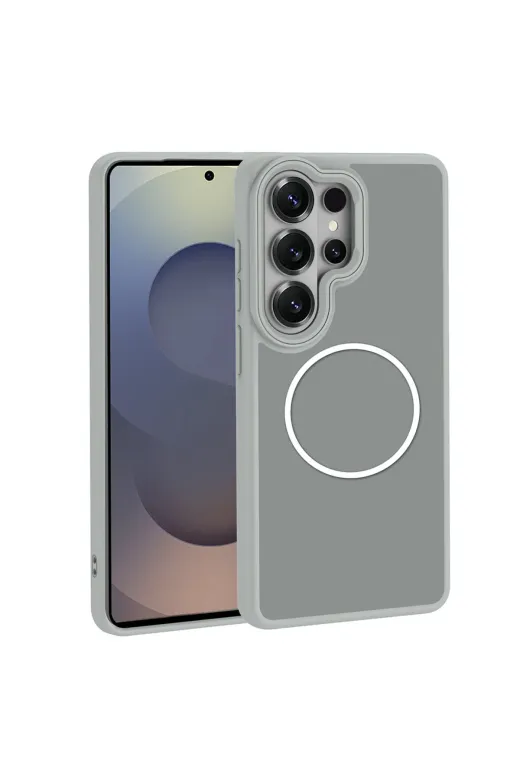 Techaks T40961-TCHS Galaxy S26 Ultra Kılıf M-Safe Şarj Özellikli Metal Kamera Çerçeveli Tchs Sanremo Silikon Kapak - Gri