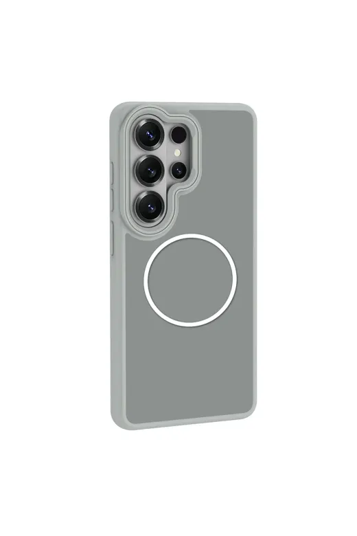 Techaks T40961-TCHS Galaxy S26 Ultra Kılıf M-Safe Şarj Özellikli Metal Kamera Çerçeveli Tchs Sanremo Silikon Kapak - Gri