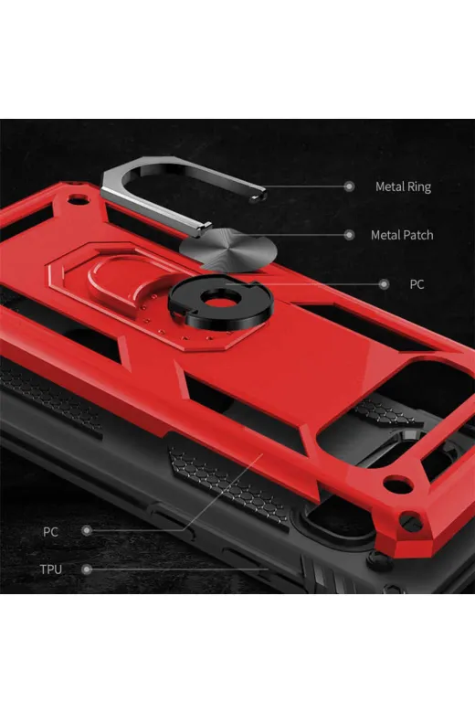 Techaks T8268-TCHS Galaxy S10 Kılıf Kamera Çıkıntılı Standlı Yüzüklü Mıknatıslı Zırh Kapak Vega - Kırmızı