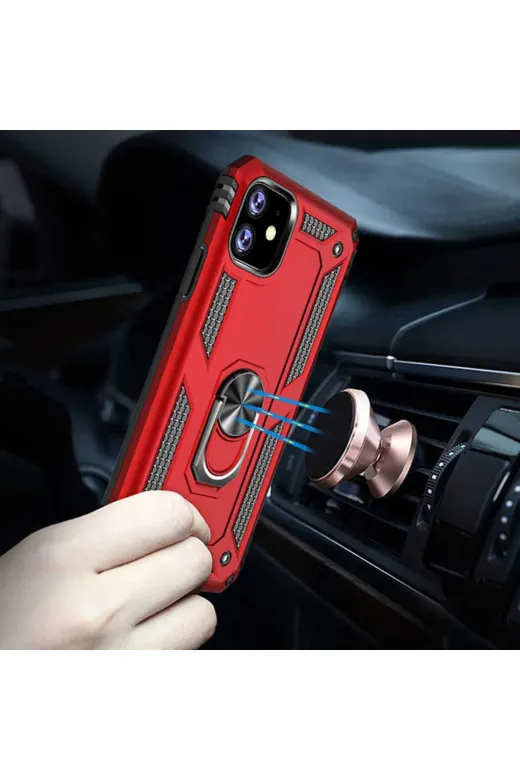 Techaks T9992-TCHS İphone 11 Kılıf Kamera Çıkıntılı Standlı Yüzüklü Mıknatıslı Zırh Kapak Vega - Gold