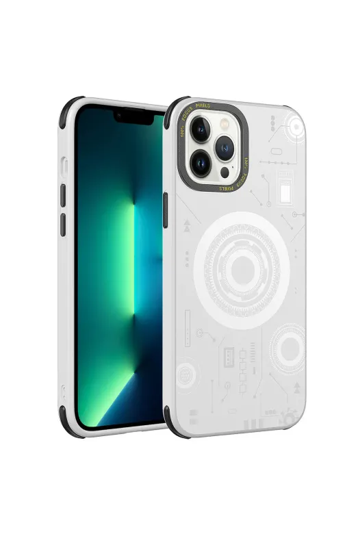Techaks TCH-HOT-iPhone 12 Pro Max Iphone 12 Pro Max Kılıf Wireless Şarj Özellikli Magnetic Desenli Kamera Korumalı Kapak