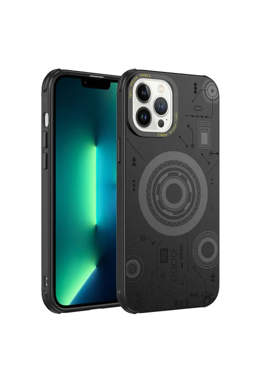 Techaks TCH-HOT-iPhone 13 Pro Iphone 13 Pro Kılıf Wireless Şarj Özellikli Magnetic Desenli Kamera Korumalı Kapak