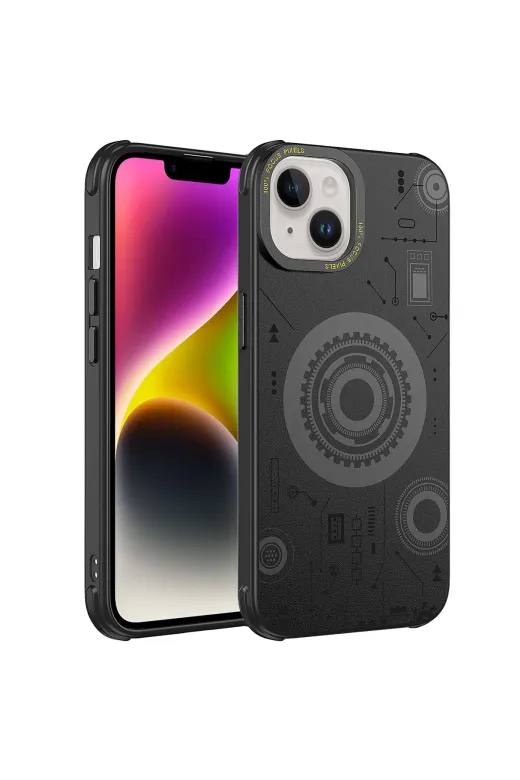 Techaks TCH-HOT-iPhone 14 Iphone 14 Kılıf Wireless Şarj Özellikli Magnetic Desenli Kamera Korumalı Kapak
