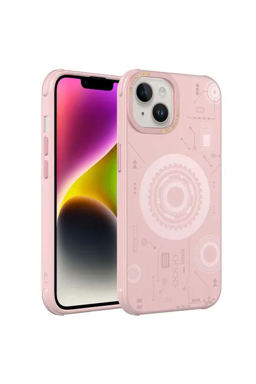Techaks TCH-HOT-iPhone 14 Iphone 14 Kılıf Wireless Şarj Özellikli Magnetic Desenli Kamera Korumalı Kapak