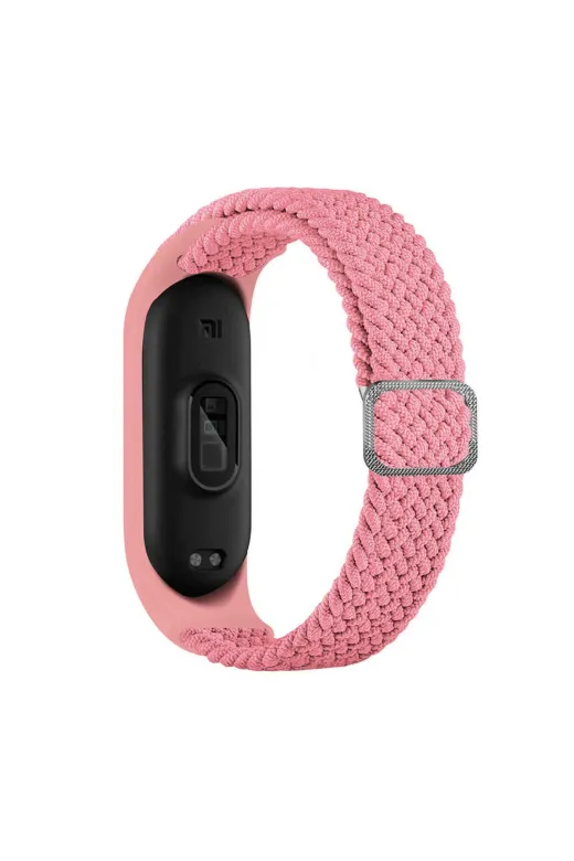 Techaks TCHS-18936 Xiaomi Mi Band 5 Uyumlu Krd-49 Örgü Zore Kordon-Pembe