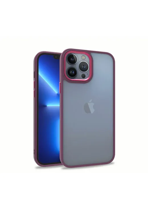 Techaks TCHS-22338 Iphone 13 Pro Max Kılıf Metal Kamera Çıkıntılı Kenarları Renkli Şeffaf Kapak Flora-Kırmızı