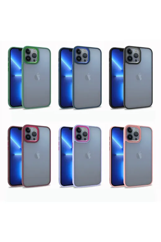 Techaks TCHS-22338 Iphone 13 Pro Max Kılıf Metal Kamera Çıkıntılı Kenarları Renkli Şeffaf Kapak Flora-Kırmızı
