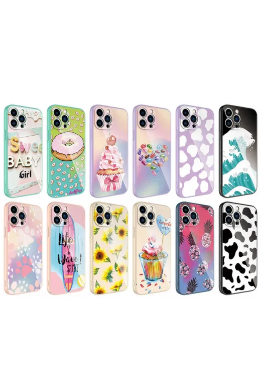 Techaks TCHS-23672 Iphone 12 Pro Uyumlu Kamera Korumalı Desenli Sert Silikon Zore Epoksi Kılıf-No1