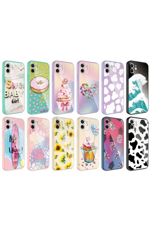 Techaks TCHS-23674 Iphone 12 Uyumlu Kamera Korumalı Desenli Sert Silikon Zore Epoksi Kılıf-No11