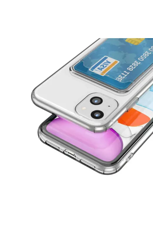 Techaks TCHS-24230 Iphone 14 Uyumlu Kartlıklı Şeffaf Zore Setra Clear Silikon Kılıf-Renksiz