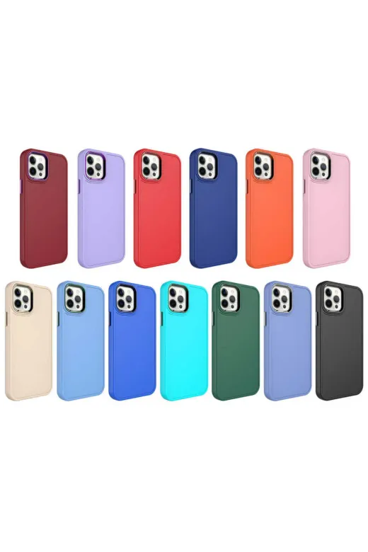 Techaks TCHS-24451 Iphone 13 Pro Max Uyumlu Metal Çerçeve Ve Buton Tasarımlı Sert Zore Botox Kılıf-Lila