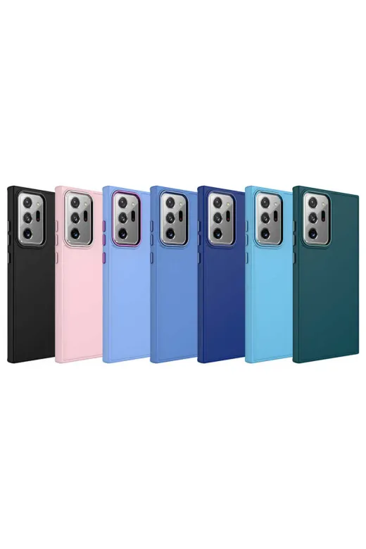 Techaks TCHS-25111 Galaxy Note 20 Ultra Uyumlu Metal Çerçeve Ve Buton Tasarımlı Silikon Zore Luna Kılıf-Laciver