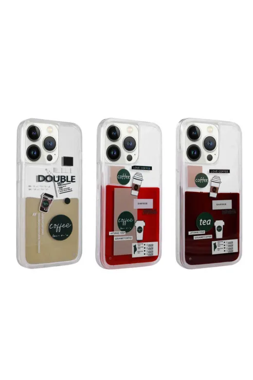 Techaks TCHS-25153 Iphone 14 Pro Max Uyumlu Desenli Sıvılı Zore Drink Silikon Kılıf-No3