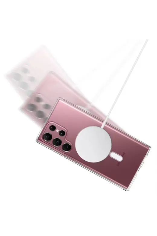 Techaks TCHS-26337 Galaxy S23 Ultra Uyumlu Zore Magsafe Şarj Özellikli Şeffaf Sert Pc Zore Embos Kılıf-