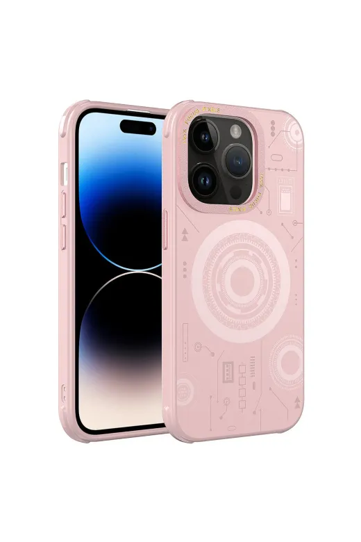Techaks TCHS-26494 Iphone 14 Pro Uyumlu Zore Wireless Şarj Özellikli Desenli Hot Kılıf-Rose Gold