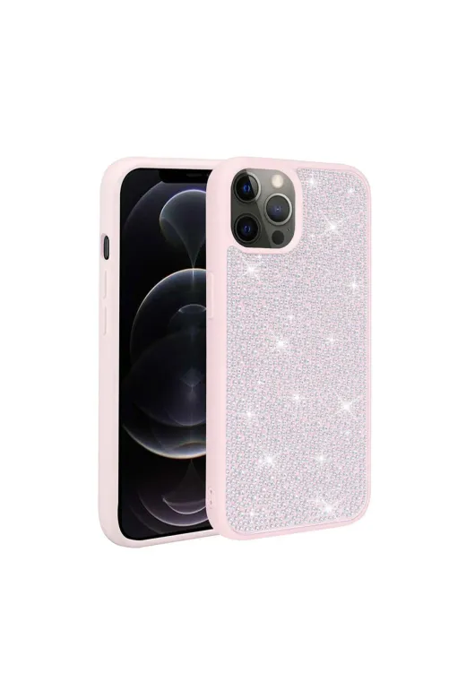 Techaks TCHS-26998 Iphone 14 Pro Uyumlu Parlak Taşlı Tasarım Zore Ston Kılıf-Pembe