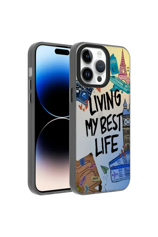 Techaks TCHS-27915 Iphone 14 Pro Kılıf Kamera Çıkıntılı Desenli Figürlü Mat Yüzeyli Sert Kapak Dragon-Seyahat