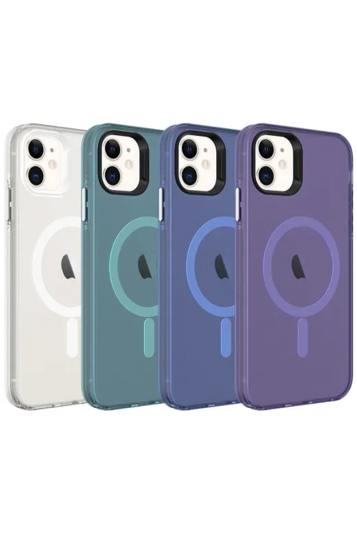 Techaks TCHS-27934 Iphone 12 Uyumlu Zore Magsafe Şarj Özellikli Buzlu Transparan C-Pro Sert Kılıf-Lacivert
