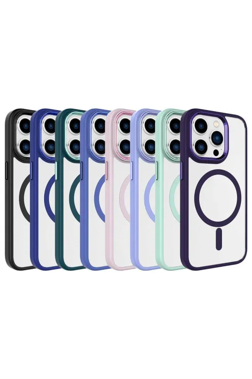 Techaks TCHS-28282 Iphone 15 Pro Uyumlu Wireless Şarj Özellikli Zore Krom Magsafe Silikon Kılıf-Gri