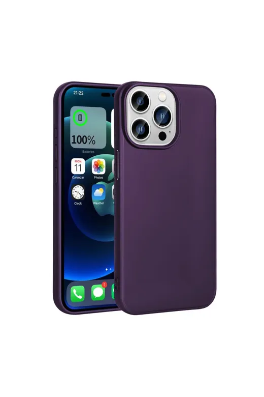 Techaks TCHS-28328 Iphone 15 Pro Max Uyumlu Yumuşak Dokulu Renkli İnce Silikon Soft Kapak Premier-Derin Mor