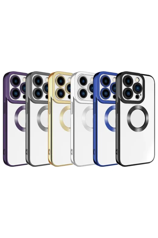 Techaks TCHS-28552 Iphone 15 Pro Kılıf Kamera Lens Korumalı Kenarları Renkli Logo Gösteren Omega Kapak-Koyu Gri