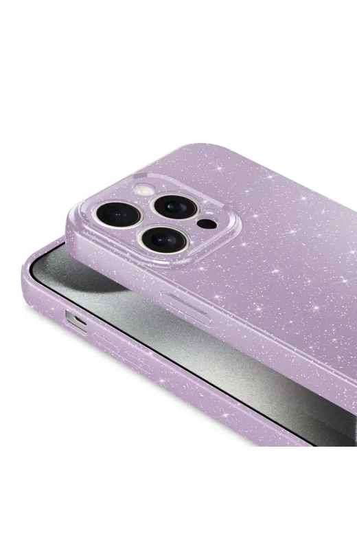 Techaks TCHS-29579 Iphone 15 Pro Max Uyumlu Kamera Korumalı Simli Lüks Zore Koton Kılıf-Gri