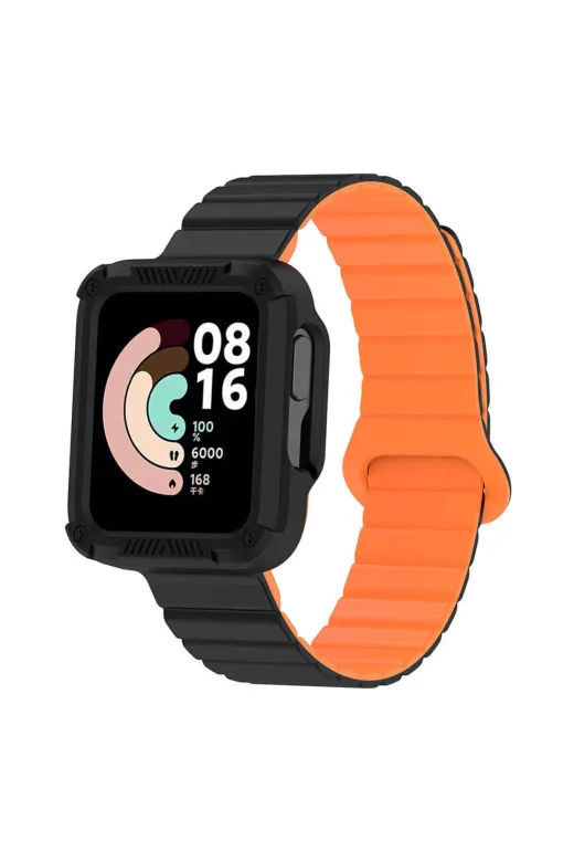 Techaks TCHS-32133 Xiaomi Redmi Watch 2 Silikon Kordon Zore Krd-105 Strap Kayış-Siyah-Turuncu