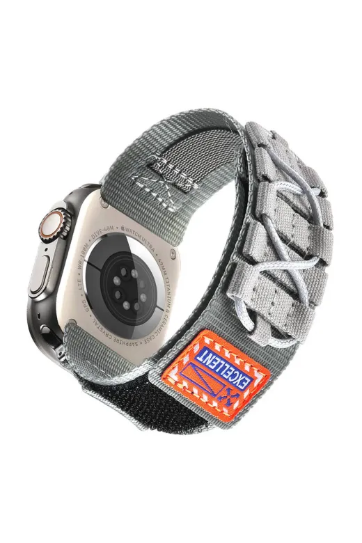 Techaks TCHS-32526 Apple Watch 7 45Mm Zore Krd-112 Orbital Örgülü Halat Tasarımlı Naylon Kumaş Hasır Kordon-Gri