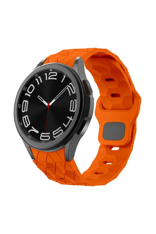 Techaks TCHS-32940 Galaxy Watch 5 Pro 45Mm Zore Krd-116 20Mm Futbol Desenli Spor Tasarımlı Silikon Kordon-Turuncu