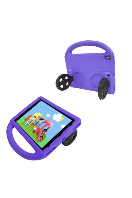 Techaks TCHS20606 Ipad 10.2 (9.nesil)  Uyumlu Zore Wheel Car Tekerlek Standlı Tablet Eva Silikon Kılıf-Mor