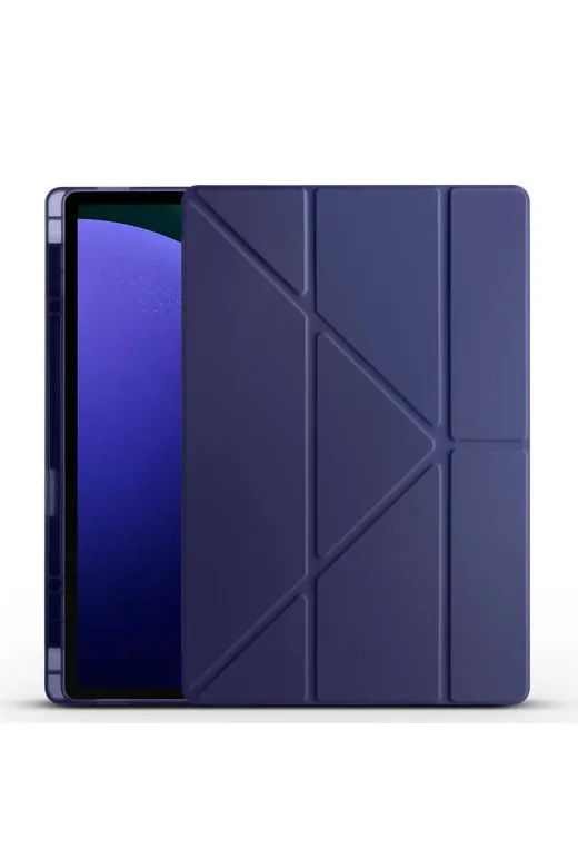 Techaks TCHS29818 Galaxy Tab S9 Ultra Kılıf  Uyumlu Zore Tri Folding Kalem Bölmeli Standlı Kılıf-Lacivert