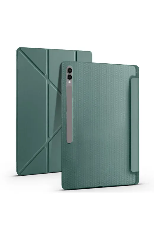 Techaks TCHS29818 Galaxy Tab S9 Ultra Kılıf  Uyumlu Zore Tri Folding Kalem Bölmeli Standlı Kılıf-Lacivert