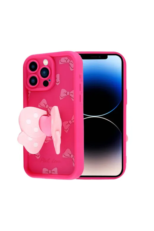 Techaks TCHS32511 Iphone 14 Pro Kılıf Kamera Korumalı Figür Tasarımlı Zore Kapya Kapak-Pembe Koyu