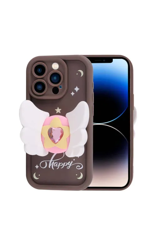 Techaks TCHS32511 Iphone 14 Pro Kılıf Kamera Korumalı Figür Tasarımlı Zore Kapya Kapak-Pembe Koyu