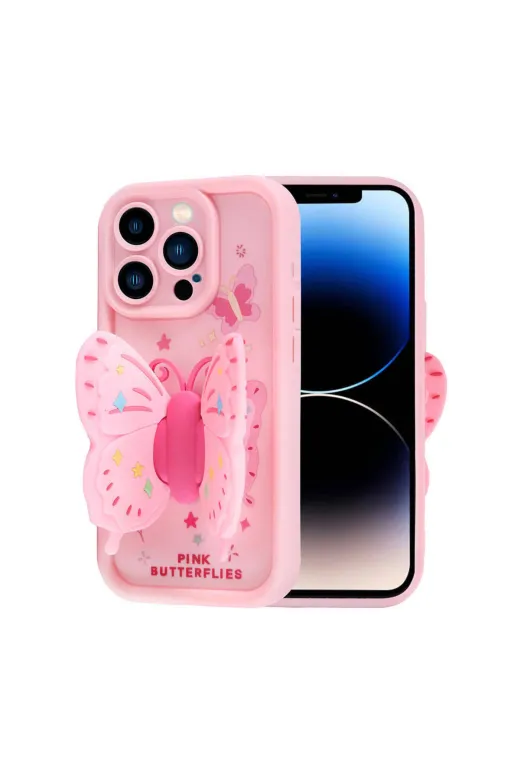 Techaks TCHS32511 Iphone 14 Pro Kılıf Kamera Korumalı Figür Tasarımlı Zore Kapya Kapak-Pembe Koyu