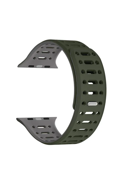 Techaks TCHS34457 Watch 40Mm Uyumlu Zore Krd-124 Silikon Kordon Strap Kayış-Koyu Yeşil-Gri