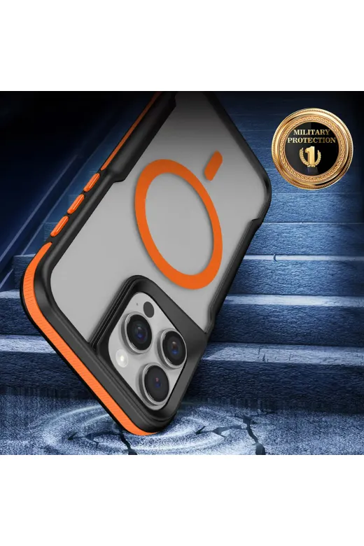 Techaks TCHS34645 Iphone 16 Pro Uyumlu Magsafe Şarj Özellikli Renkli Kenar Airbag Şeritli Zore Lamer Kapak-Titanyum-Go