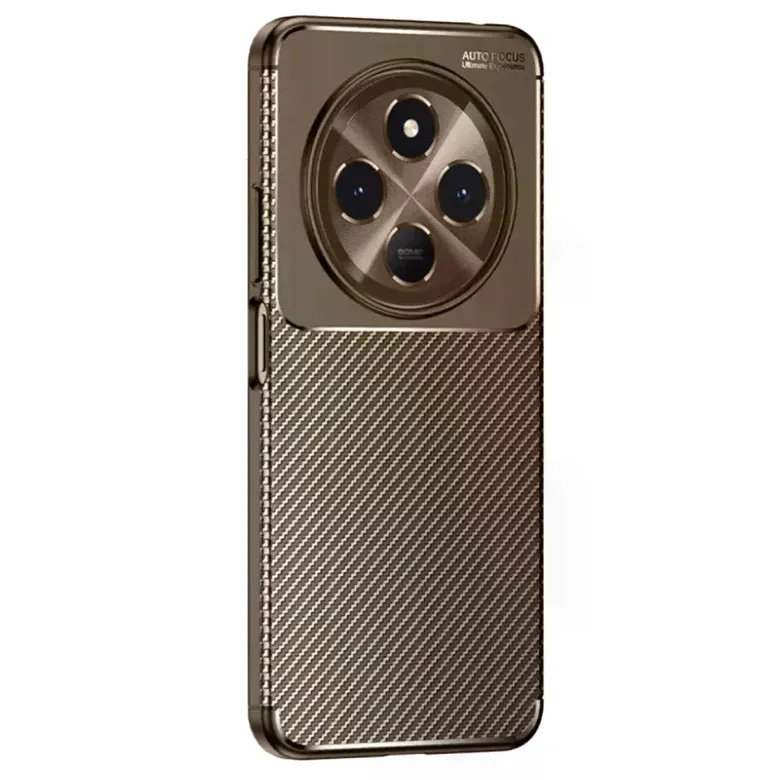 Tecno Spark 30 Kılıf Auto Focus Karbon Kapak - Kahverengi